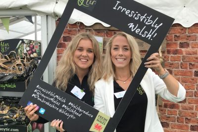Lucy and Megan from Puffin Produce taking part in the #fuellingtheteam selfie competition at the Pembrokeshire County Show